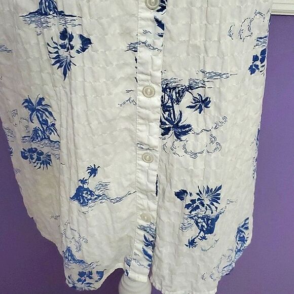 a.n.a. White & Blue Hawaiian Tropical Rolled Sleeves Button Down Shirt - Picture 4 of 10